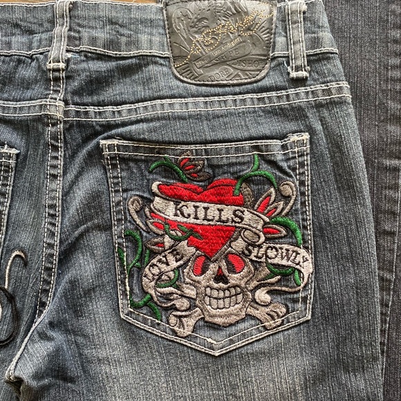 Ed Hardy | Cyber Y2K embroidered bootcut embellished gothic grunge vintage jeans - Picture 7 of 10
